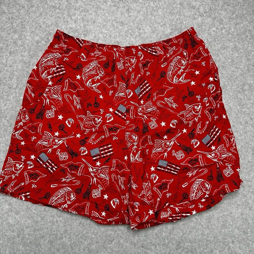 Columbia PFG Red Fish Flags Patriotic Men's Swim Beach Shorts Trunks Size‎ Small